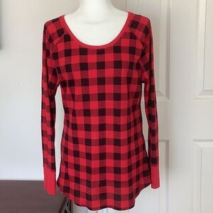 No Boundaries Black/Red Buffalo Plaid Scoop Neck Waffle Weave Long Underwear Top